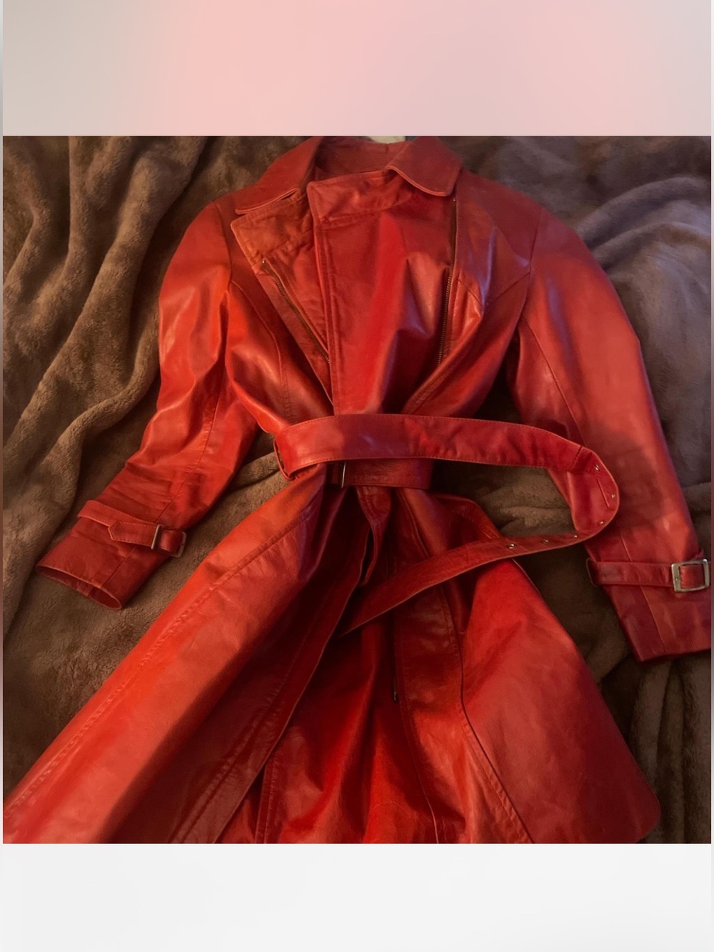 Red Leather Trench Coat - SMALL